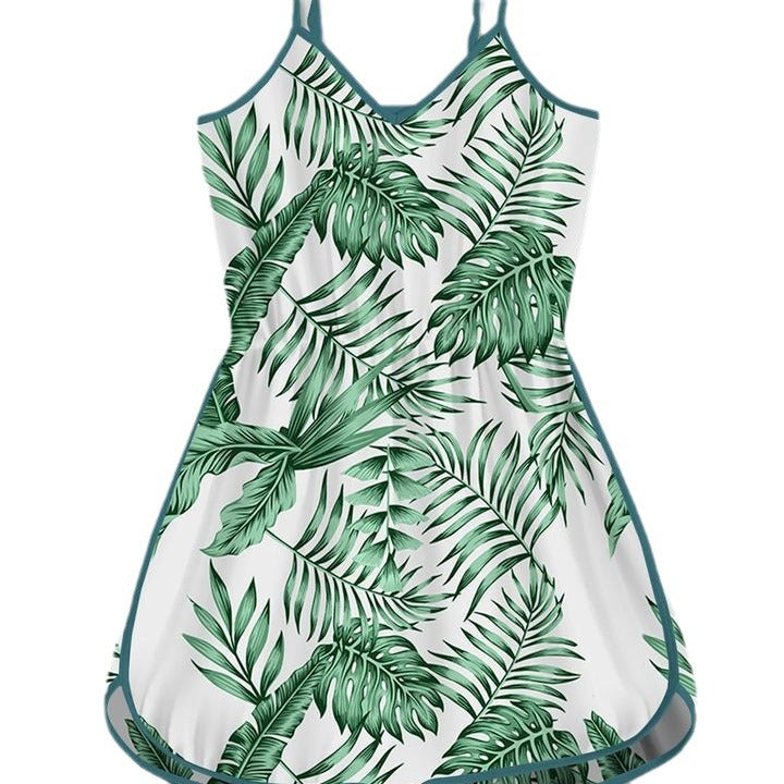 V Neck Printed Sleeveless Romper Elastic Waist Casual Jumpsuit