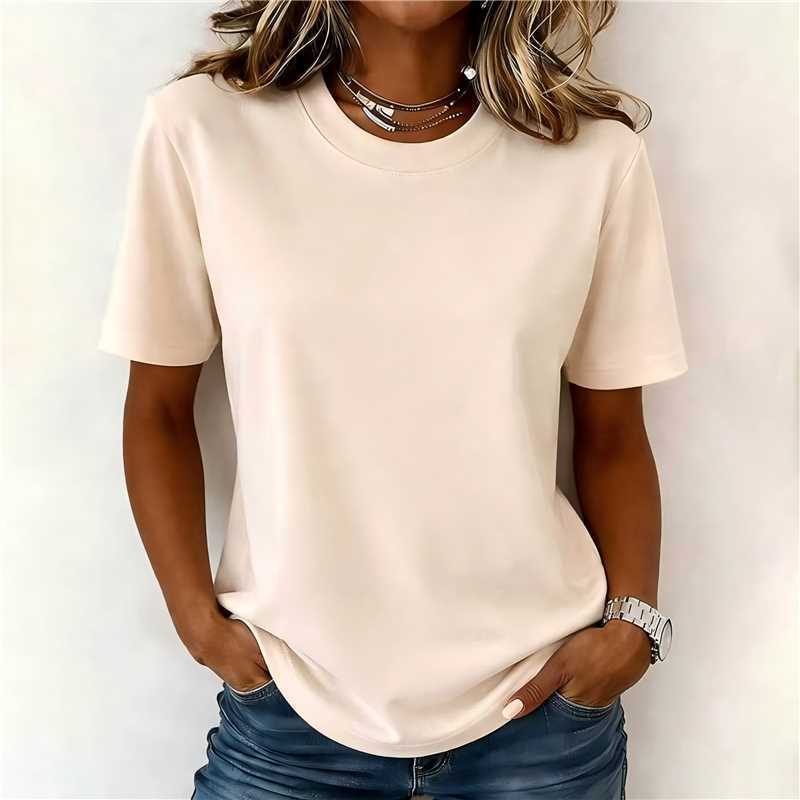 Solid Color Crew Neck Short Sleeve T-Shirt Casual Fashion Top