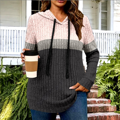 Color Block Knitted Long Sleeve Warm Casual Pullover Top