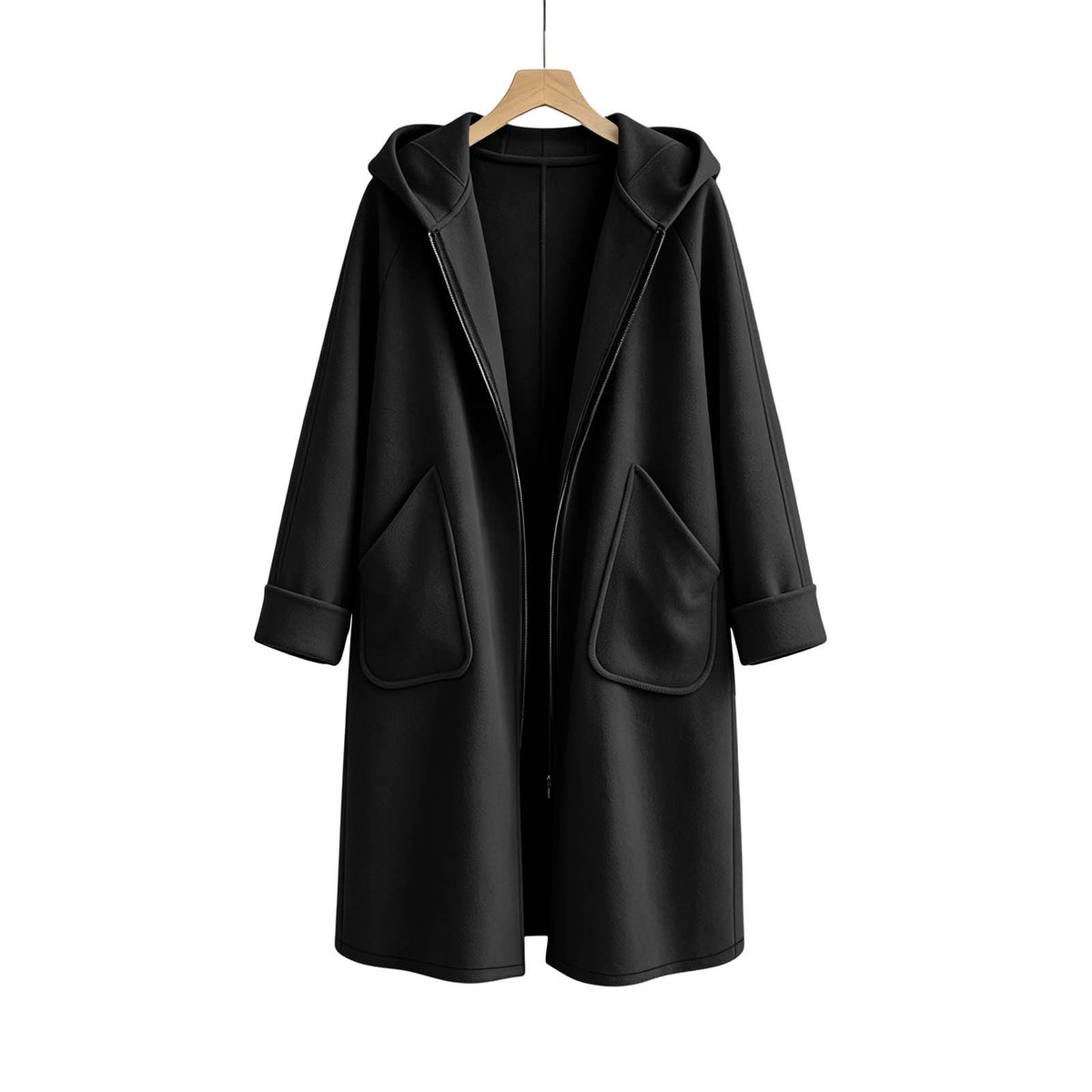 Solid Color Hooded Zip Up Long Cardigan Sweatshirt Jacket Loose Fit Casual Coat