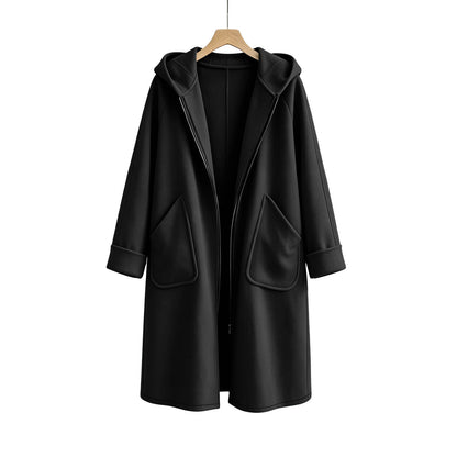 Solid Color Hooded Zip Up Long Cardigan Sweatshirt Jacket Loose Fit Casual Coat