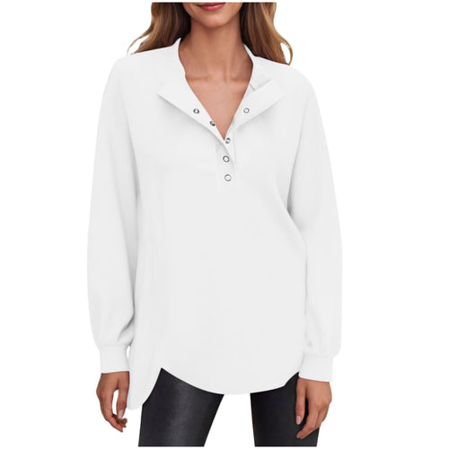 Solid Color Crew Neck Button Detail Long Sleeve Sweatshirt Casual Fashion Top