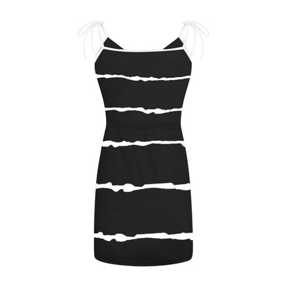V Neck Sleeveless Drawstring Dress Pocket Casual Midi Dress